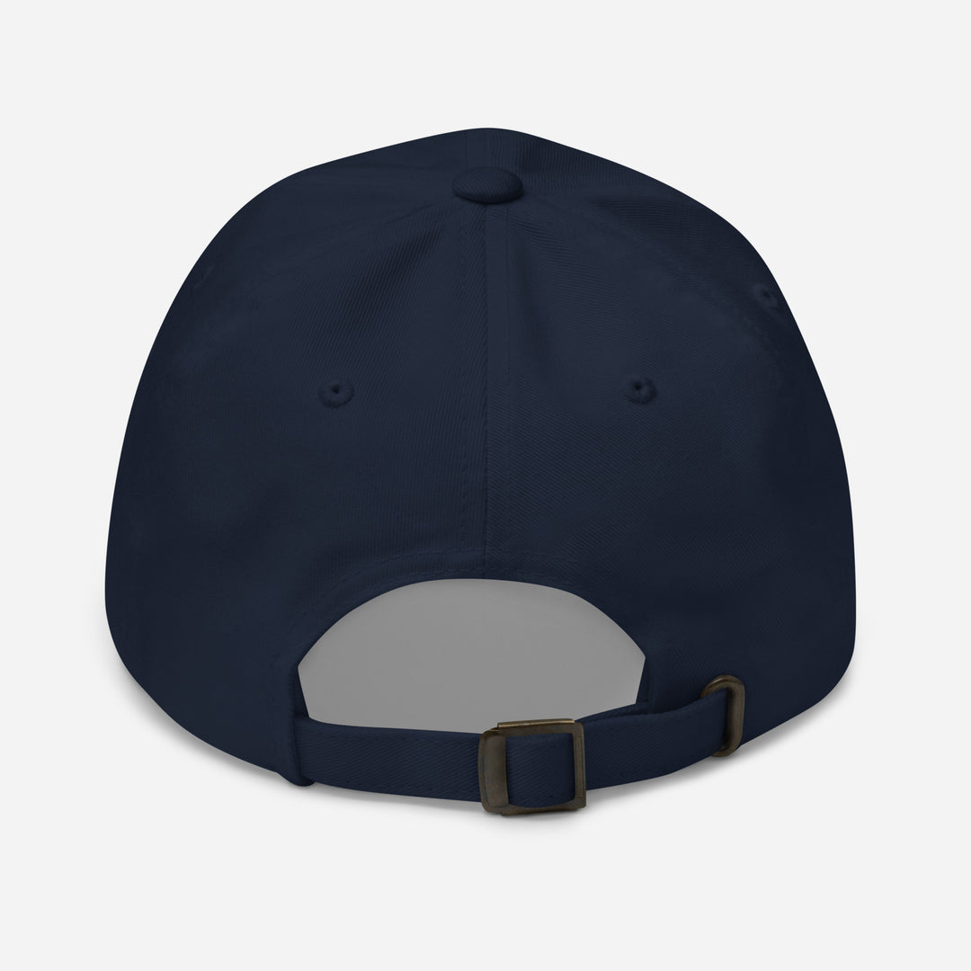 Back view of The Wine & Wellness Club by Tequila & Sunrise is a navy hat crafted from chino cotton twill. It features an adjustable strap for a perfect fit.