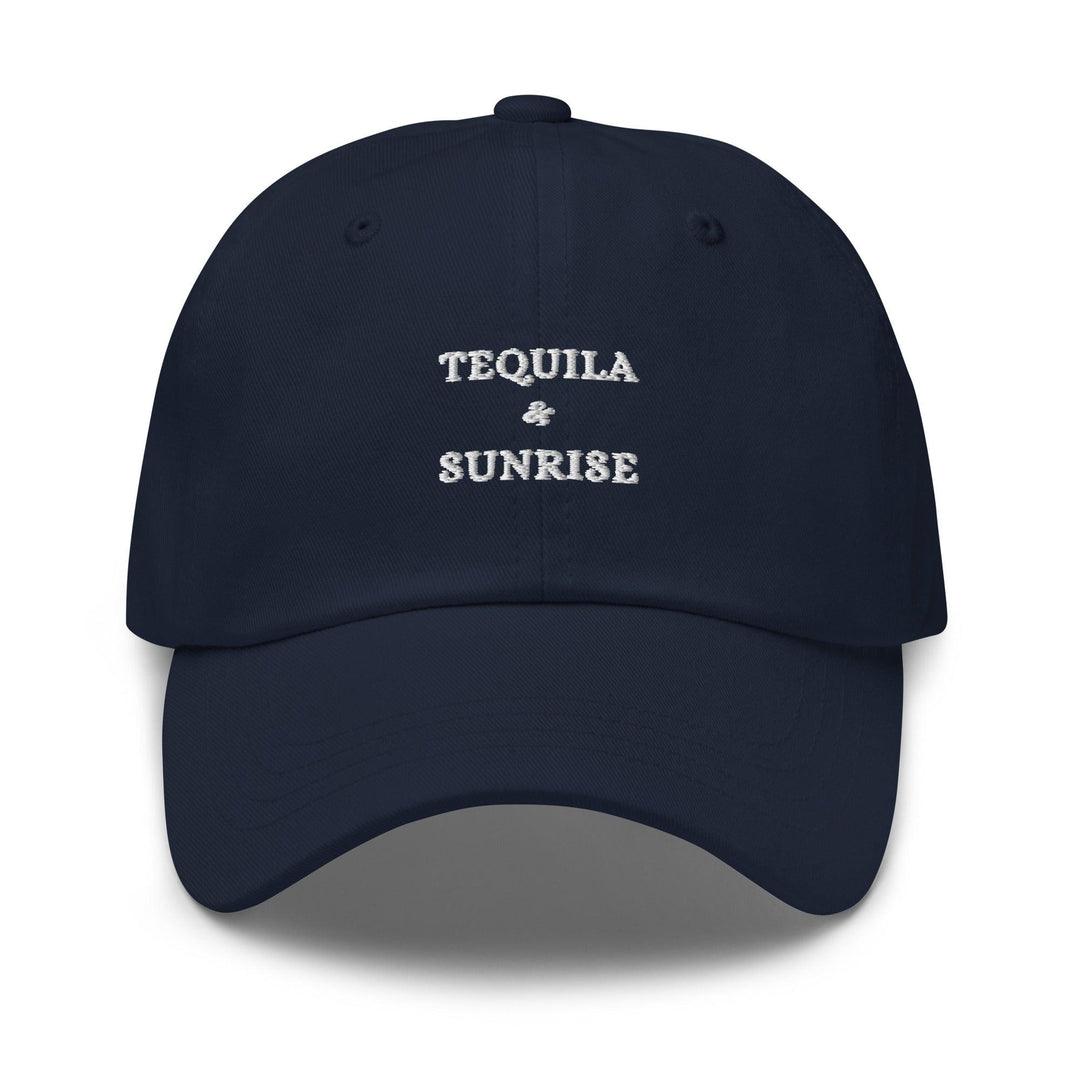 The Tequila & Sunrise Hat by Tequila & Sunrise is a black dad hat with the brand's logo embroidered in white on the front, and it comes with an adjustable strap for an ideal fit.