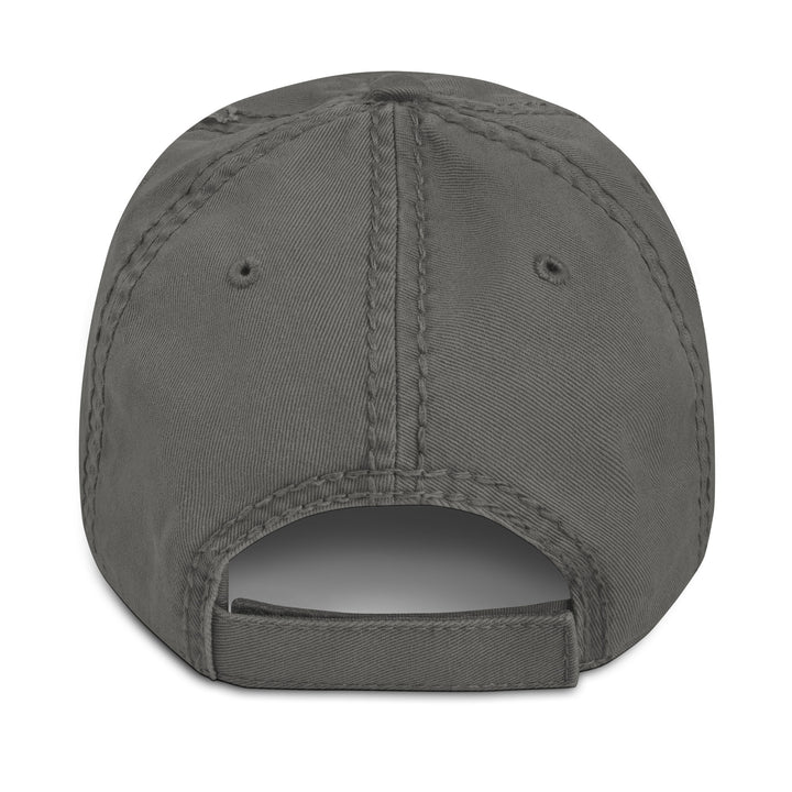 Back view of The Wine & Wellness Club distressed dad hat by Tequila & Sunrise is a charcoal hat crafted from chino cotton twill. It features an adjustable strap for a perfect fit.