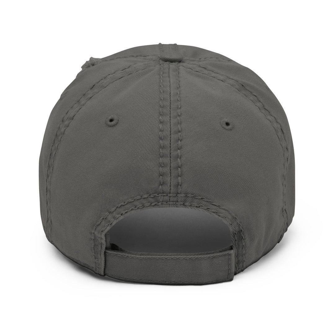 Back view of The CEO of Dolce Vita Hat by Tequila & Sunrise in gray cotton twill, featuring a top button, stitched seams, and an adjustable strap.