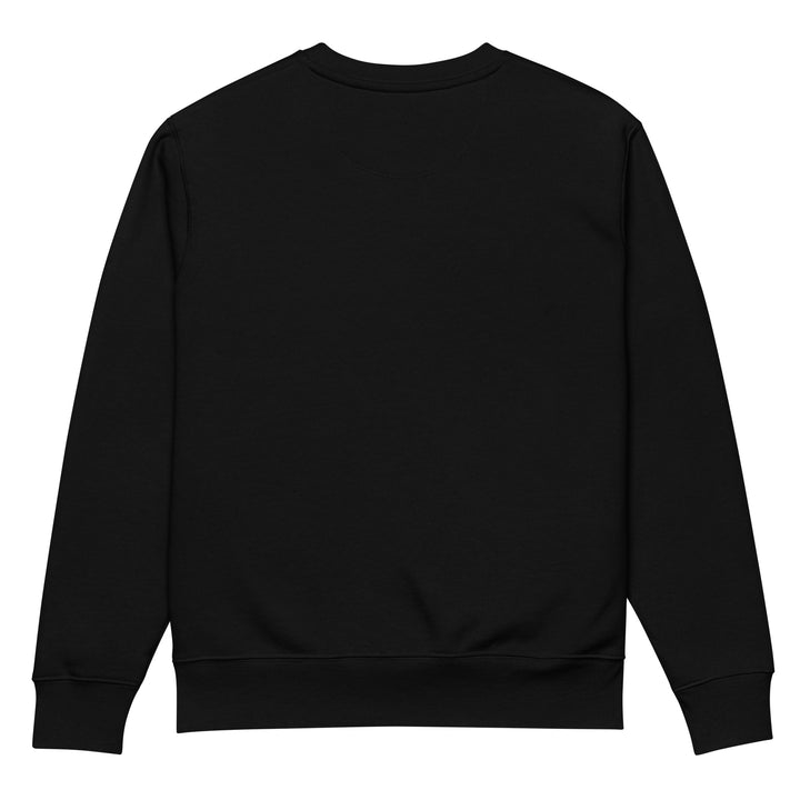 Displayed on a white background is The Old Money Club Eco Sweatshirt by Tequila & Sunrise, a plain black crewneck crafted from organic cotton. It features long sleeves and a ribbed hem and cuffs, with no visible logos or designs, embodying understated elegance.