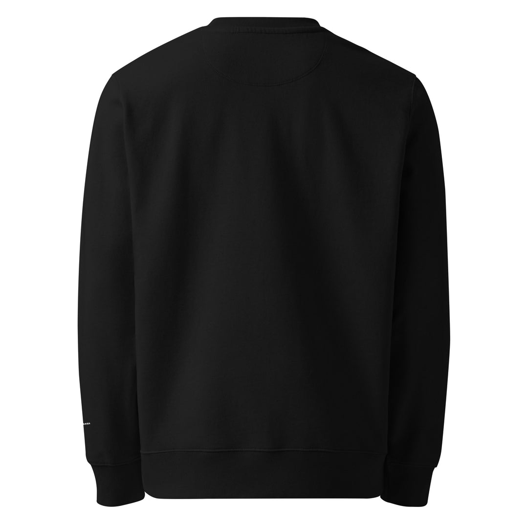 The La Vita Mediterranea Eco Sweatshirt by Tequila & Sunrise is a black long-sleeve top shown from the back. Made from organic cotton, it offers a smooth texture for both comfort and style. The sweatshirt features a minimalist design without any visible logos, reflecting sustainable fashion values.