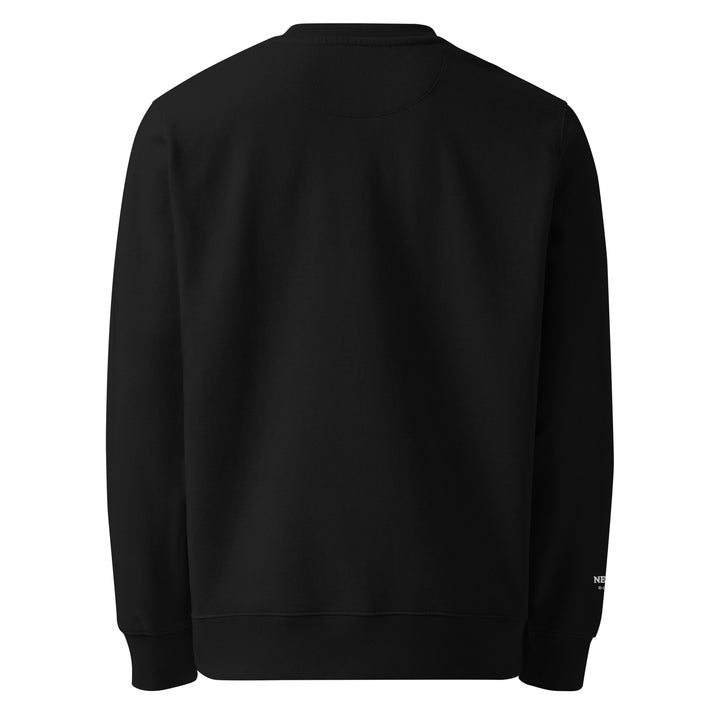 A back view of The New York Downtown Athletic Club Eco Sweatshirt by Tequila & Sunrise reveals its plain black color, organic cotton fabric, and long-sleeved minimalist design free of patterns or logos.