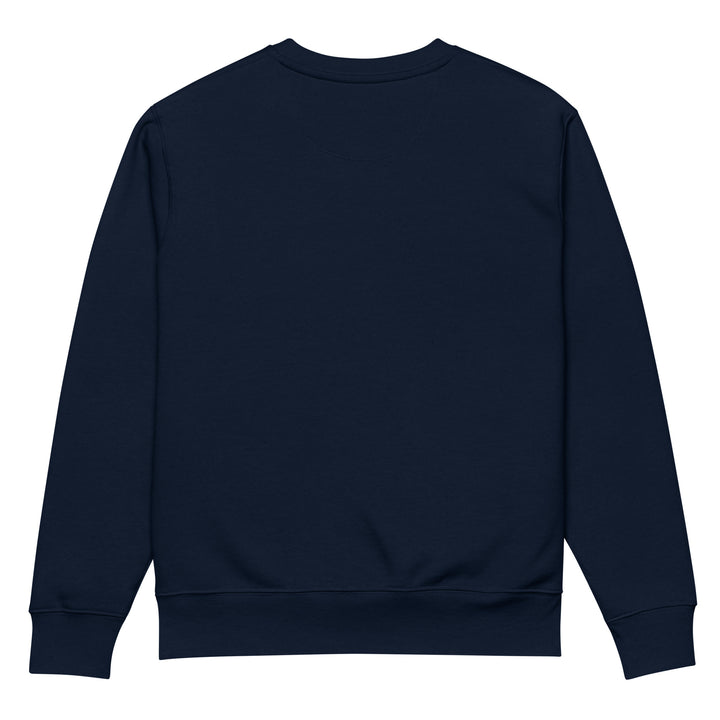 The Old Money Club Eco Sweatshirt by Tequila & Sunrise is showcased from the back in a dark navy blue. Crafted from soft organic cotton, it features the iconic Old Money Club branding, complete with long sleeves, a round neckline, and ribbed cuffs and hem for enduring comfort.