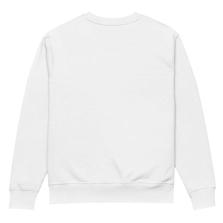 The image showcases the back of The Old Money Club Eco Sweatshirt by Tequila & Sunrise, a plain white crewneck crafted from durable, organic cotton. The fabric looks soft, complemented by ribbed cuffs and a ribbed hem. There are no visible logos or designs, reflecting the understated luxury typical of the Old Money Club style.