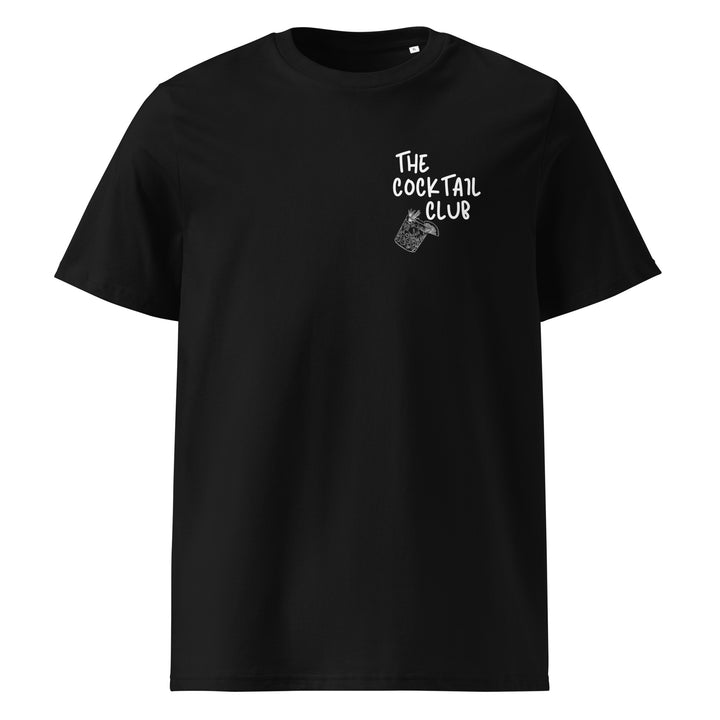 The Dry Martini James Bond Quote Organic T-shirt by Tequila & Sunrise is a black T-shirt showcasing "The Cocktail Club" and a small cocktail glass icon on the chest. Made from organic cotton, this eco-friendly apparel merges style with sustainability, offering both comfort and sophistication.