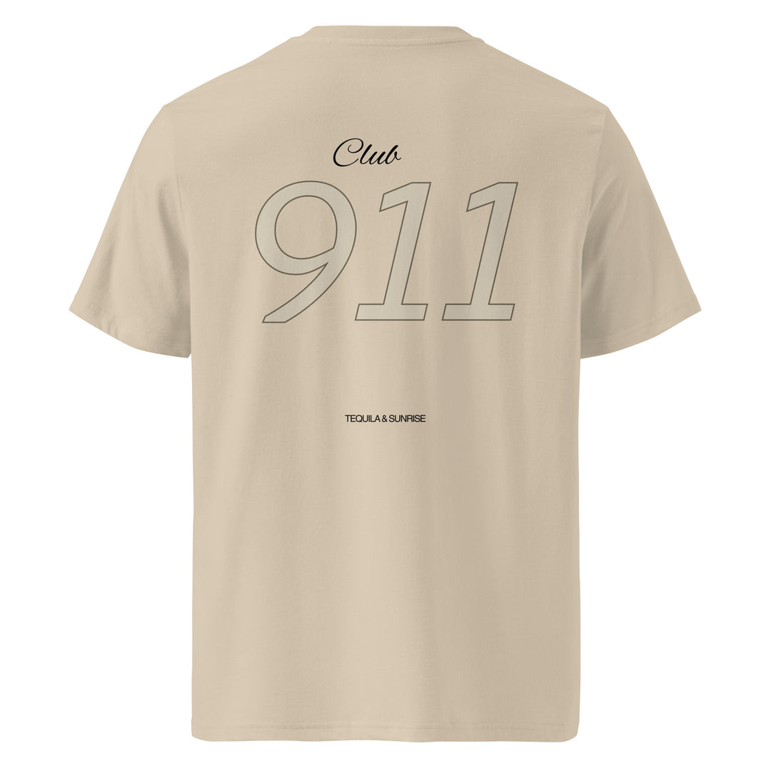 Back view of Porsche Club 911 Organic T-shirt, featuring a minimalist design with 'Club 911' in bold typography.