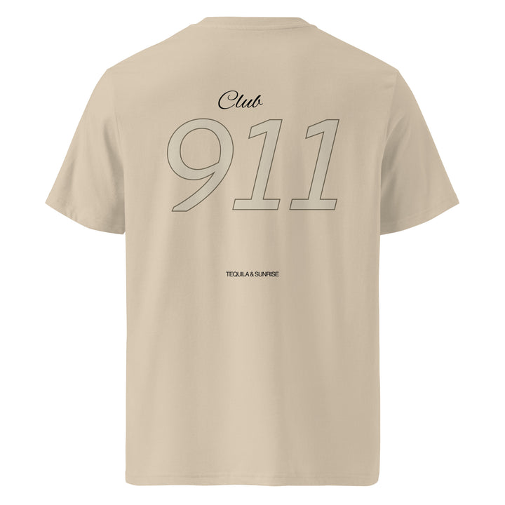 Back view of Porsche Club 911 Organic T-shirt, featuring a minimalist design with 'Club 911' in bold typography.