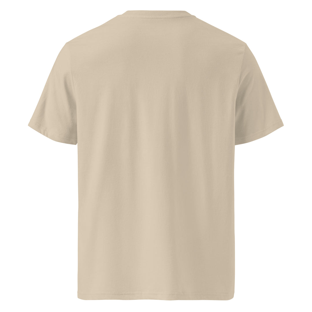 Back view of Love from Italy Organic T-shirt made from 100% organic ring-spun cotton in a neutral color.