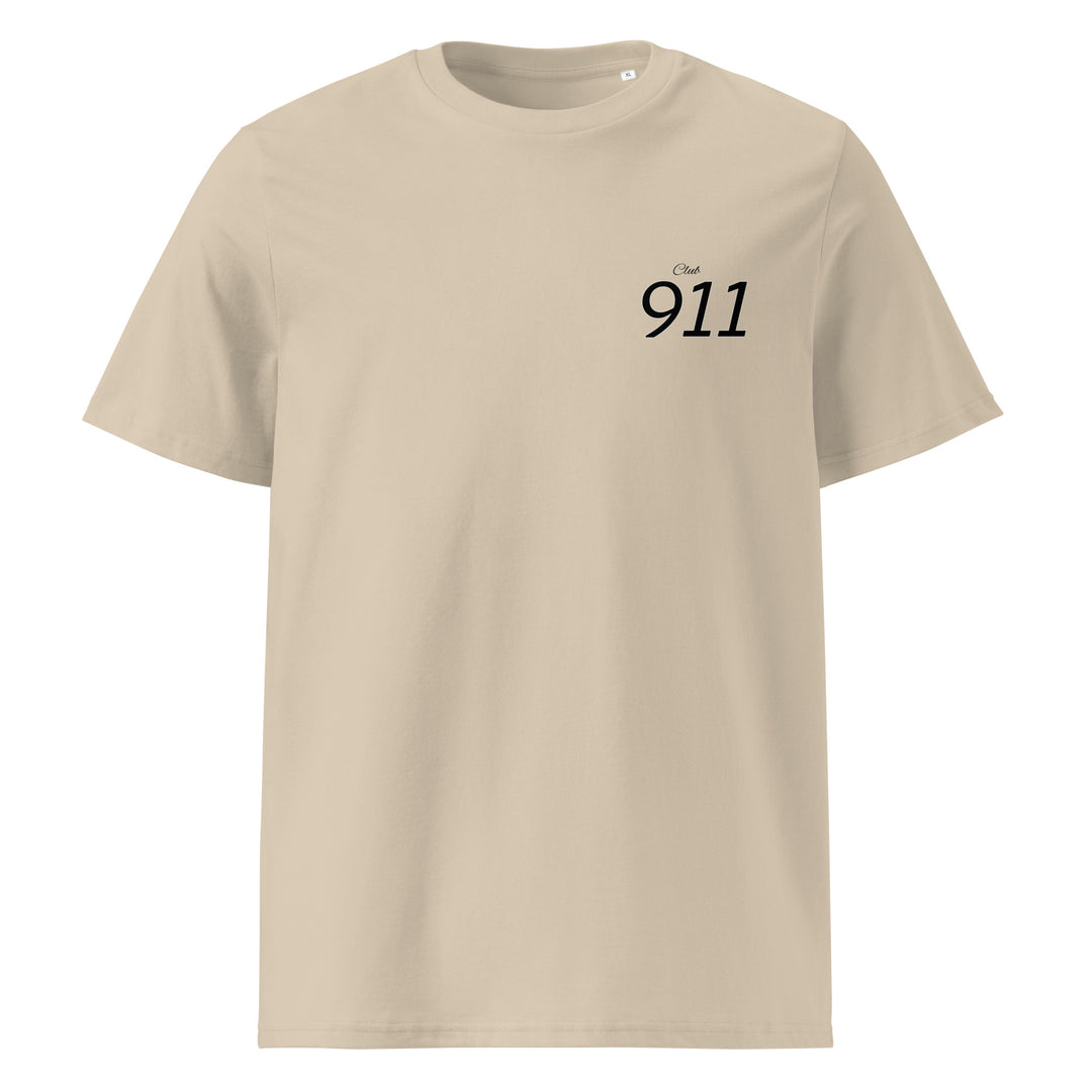 Porsche Club 911 Organic T-shirt in beige, featuring a minimalist design with the number 911 on the front.