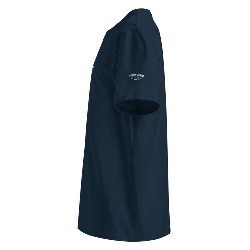 New York Downtown Athletic Club Organic T-shirt side view showcasing its comfortable fit and design.