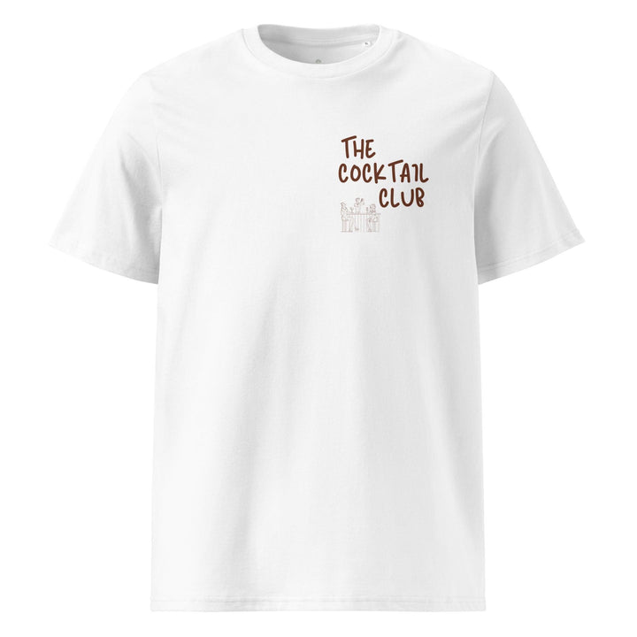 Crafted from eco-friendly organic cotton, "The Espresso Martini Organic T-shirt" by Tequila & Sunrise features "The Cocktail Club" text and an illustration of a building on the front. It's perfect for those who love their fashion as much as they enjoy an Espresso Martini.