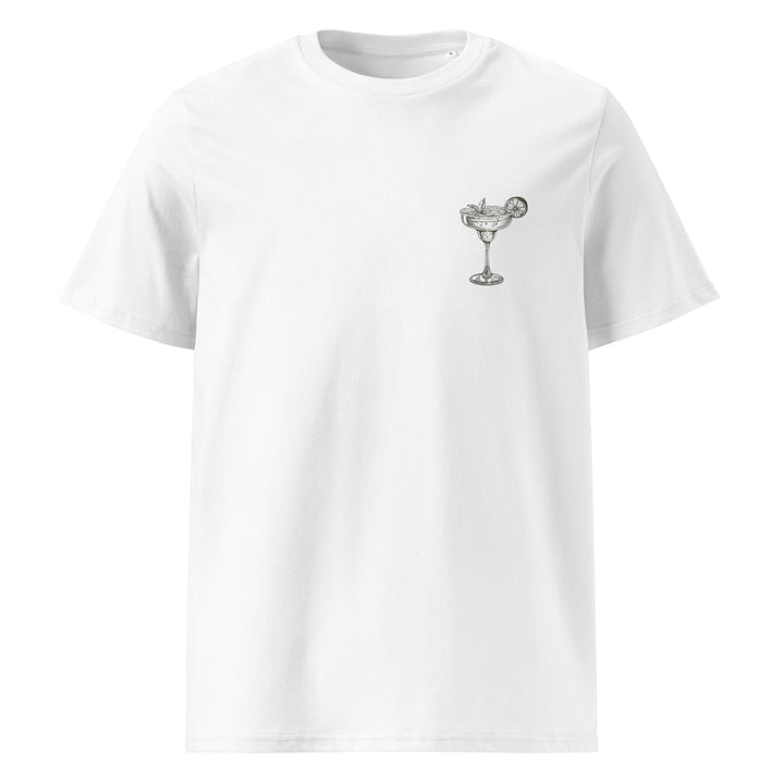 Experience eco-friendly fashion at its finest with The Mamacita Needs a Margarita Organic T-shirt by Tequila & Sunrise. This white T-shirt is crafted from organic cotton and showcases a small graphic of a cocktail glass and drink garnish on the chest, making it the perfect unisex choice for any casual occasion.