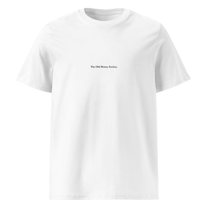 Old Money Society Organic T-shirt in white, featuring minimalist design and eco-friendly organic cotton.